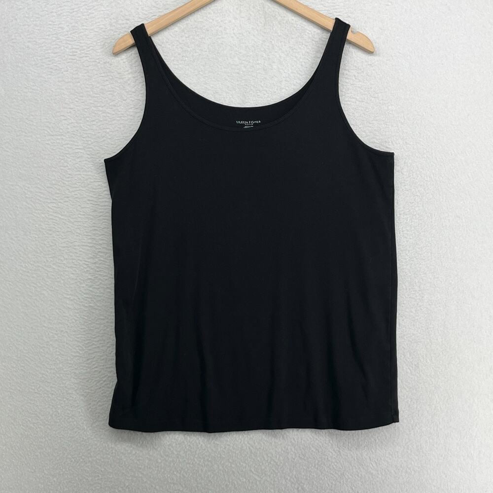 EILEEN FISHER Tank Top 2X Organic Cotton Ribbed Jersey Cami Scoop Neck Black